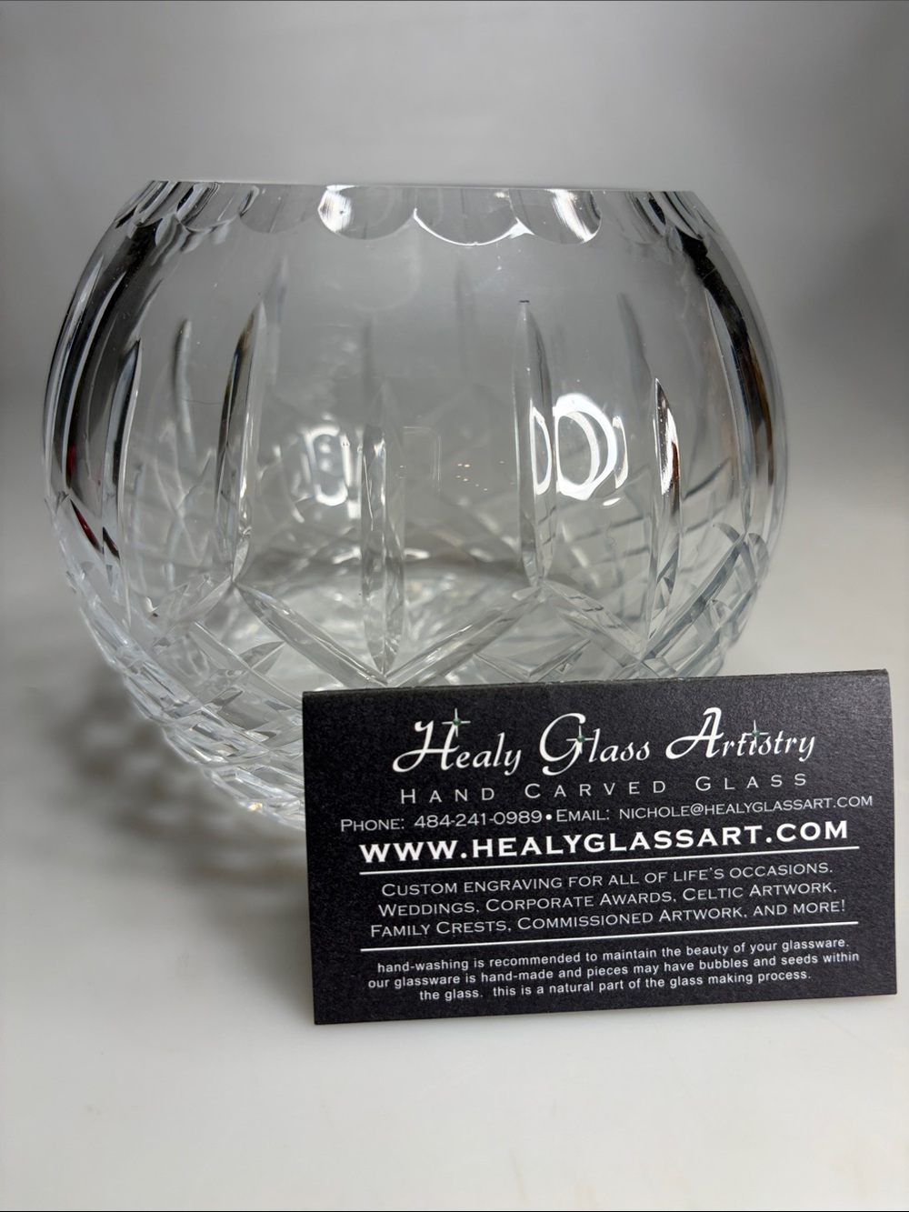 Clear Hand-Carved Crystal Bowl by Healy Glass Artistry NEW